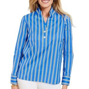 Talbots Nautical Coastal Blouse Women's Large Popover Hamptons Summer Striped